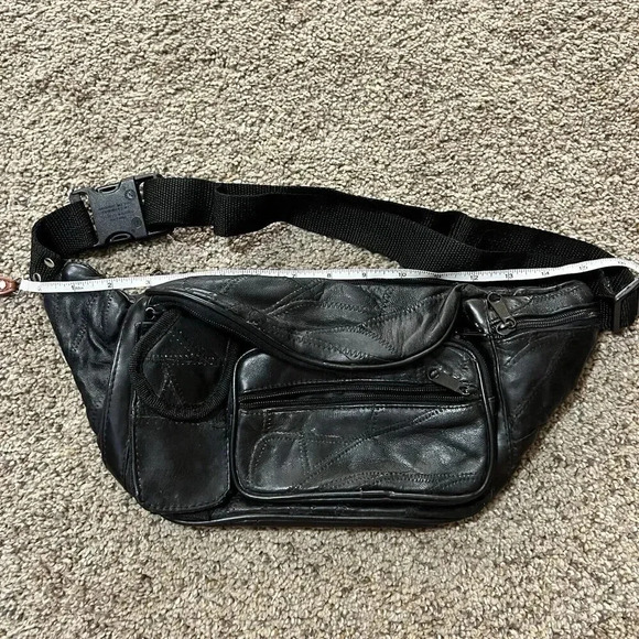 Vintage Soft Leather Fanny Pack Waist Boho Crossbody Patchwork Black Belt Bag 90 - Picture 6 of 16